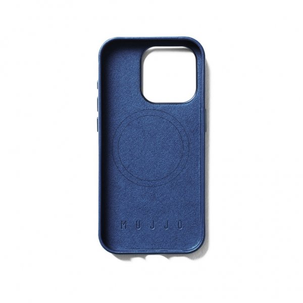 Mujjo iPhone 15 Pro -suojakuori, täysnahkainen, MagSafe, Monaco Blue