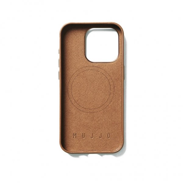 Mujjo iPhone 15 Pro -suojakuori, täysnahkainen, MagSafe, Dark Tan