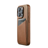 Mujjo iPhone 15 Pro -suojakuori Täysnahkainen lompakkokotelo MagSafe Dark Tan