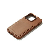 Mujjo iPhone 15 Pro -suojakuori Täysnahkainen lompakkokotelo MagSafe Dark Tan