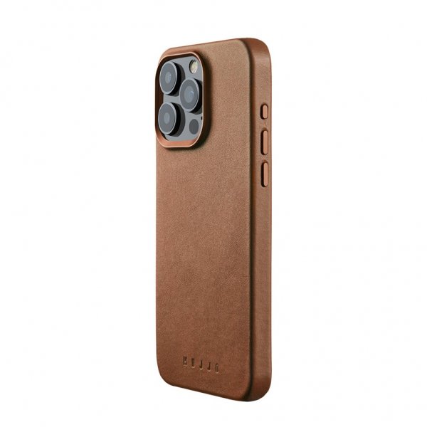 Mujjo iPhone 15 Pro Max -kotelo, täysin nahkainen MagSafe-kuori, Dark Tan