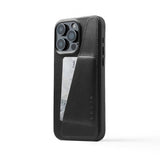 Mujjo iPhone 15 Pro Max Kuori Full Leather Wallet Case MagSafe Musta