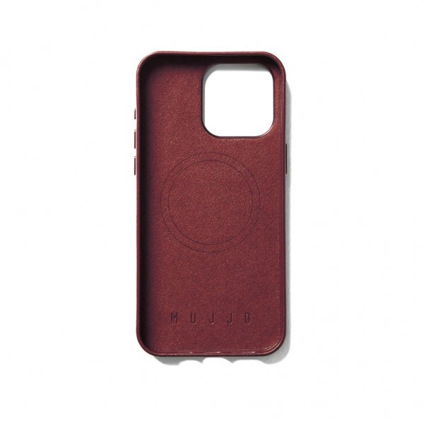 Mujjo iPhone 15 Pro Max Kuori Full Leather Wallet Case MagSafe Burgundy