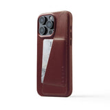 Mujjo iPhone 15 Pro Max Kuori Full Leather Wallet Case MagSafe Burgundy