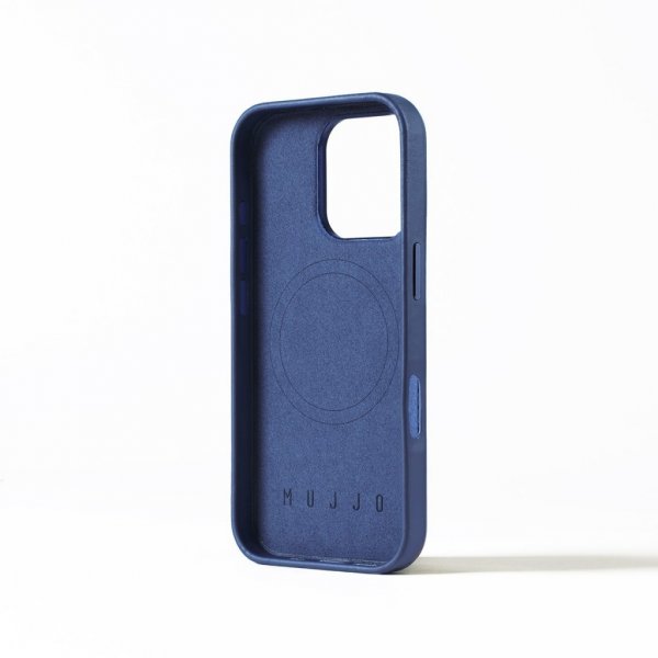 Mujjo iPhone 16 Pro -kuoret, täysnahkainen Monaco Blue -suojakotelo