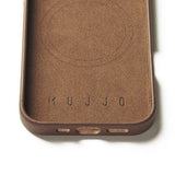 Mujjo iPhone 16 Pro kuoret Full Leather Case Dark Tan