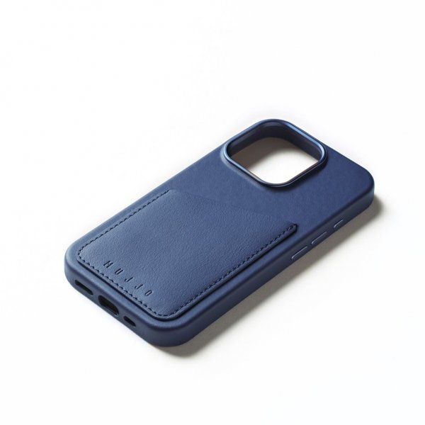 Mujjo iPhone 16 Pro Full Leather Wallet Case Monaco Blue