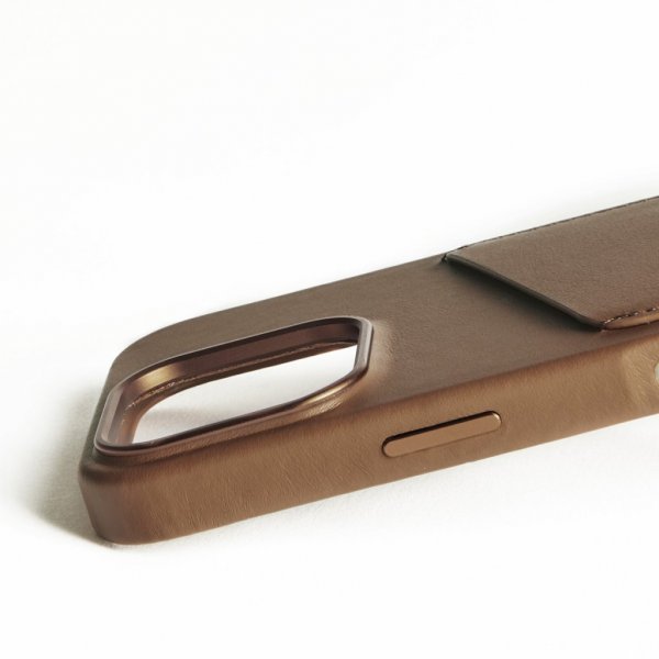 Mujjo iPhone 16 Pro Nahkakotelo Lompakolla – Dark Tan