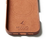 Mujjo iPhone 17 -kotelo, täysin nahkainen, MagSafe, Tan