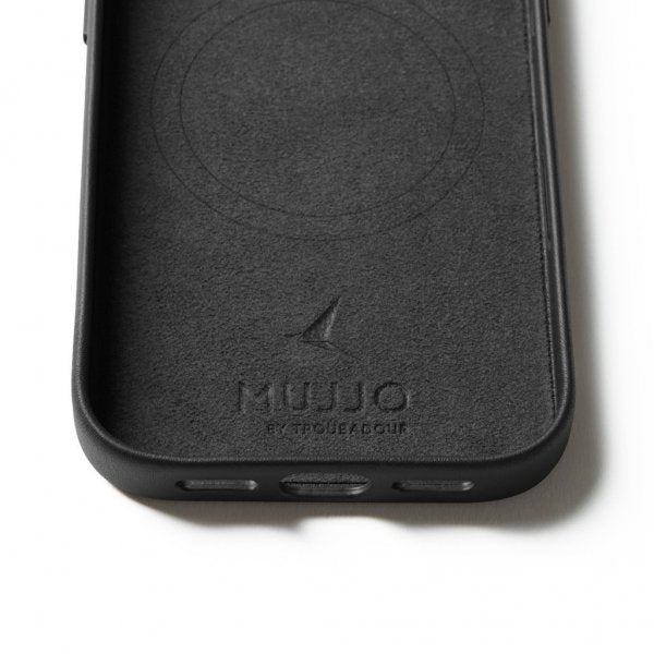 Mujjo iPhone 17 Pro -täysnahkakotelo MagSafe Musta