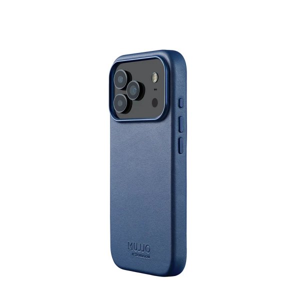 Mujjo iPhone 17 Pro -suojakuori, täysnahkainen MagSafe, Monaco Blue