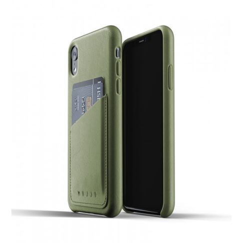 Mujjo iPhone Xr -kotelo (Full Leather Wallet Case, Olive)