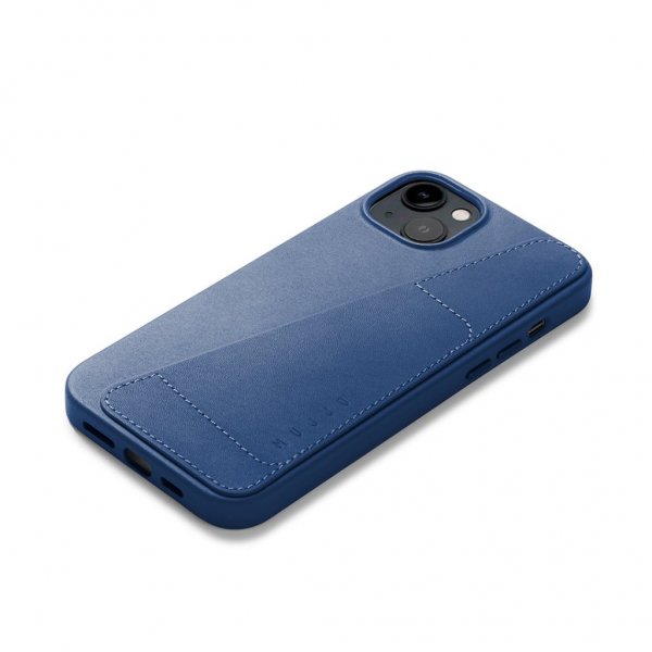 Mujjo iPhone 14 Plus Full Leather Wallet -suojakuori, Monaco Blue