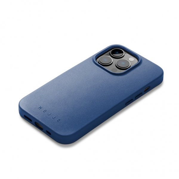 Mujjo iPhone 14 Pro -kuoret täysnahkaa, MagSafe, Monaco Blue