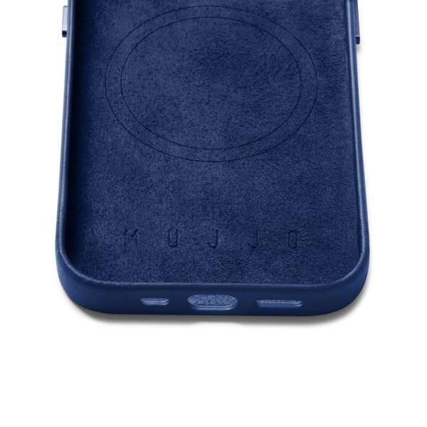 Mujjo iPhone 14 Pro -kuoret täysnahkaa, MagSafe, Monaco Blue