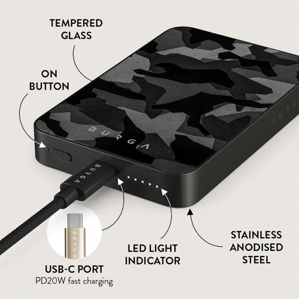 Burga Powerbank MagSafe 5000 mAh Night Black Camo Metallinharmaa