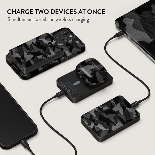 Burga Powerbank MagSafe 5000 mAh Night Black Camo Metallinharmaa