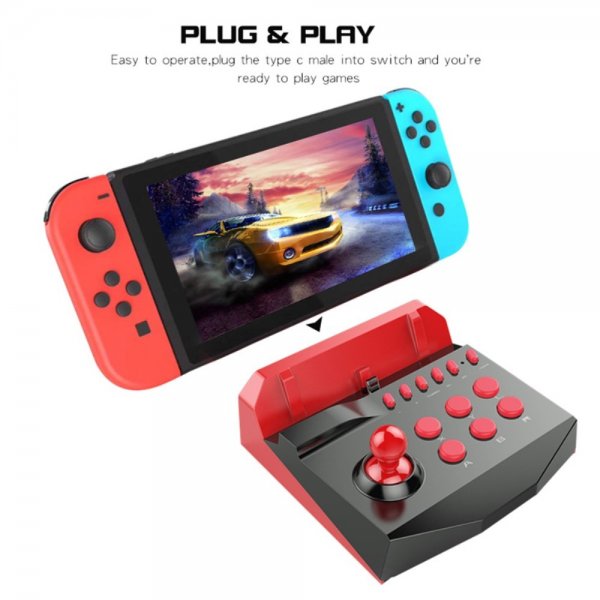 Nintendo Switch/Switch Lite -arkadipeliohjain ohjaussauvalla, musta/punainen