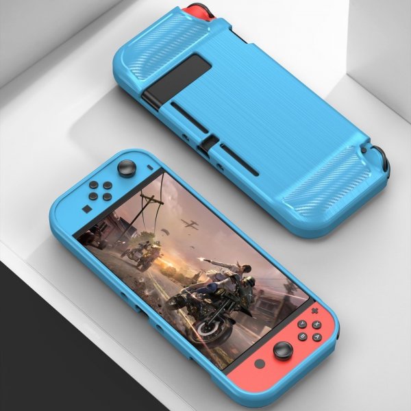 Nintendo Switch -kuori harjattua hiilikuitukuviota, sininen