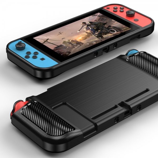 Nintendo Switch Kuori Harjattu Hiilikuitukuvio Musta