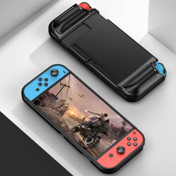 Nintendo Switch Kuori Harjattu Hiilikuitukuvio Musta