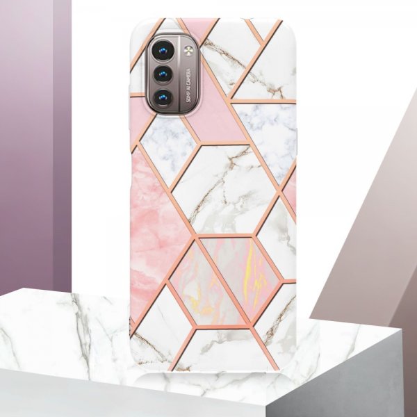 Nokia G11/G21 Suojakuori Marmorikuvioinen Roosa Valkoinen