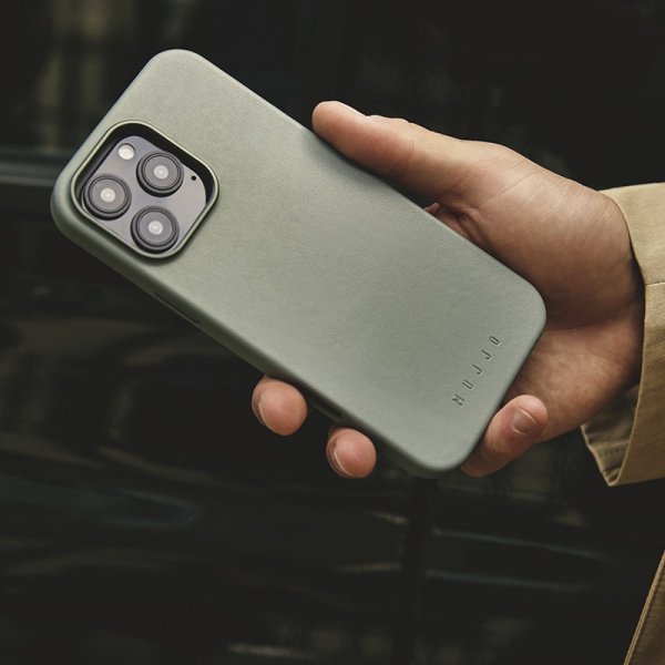 Mujjo iPhone 16 Pro Max -kotelo täysnahkaa, Green Smoke