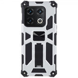 OnePlus 10 Pro Kuori, jossa metallilevy ja jalustatoiminto, hopea