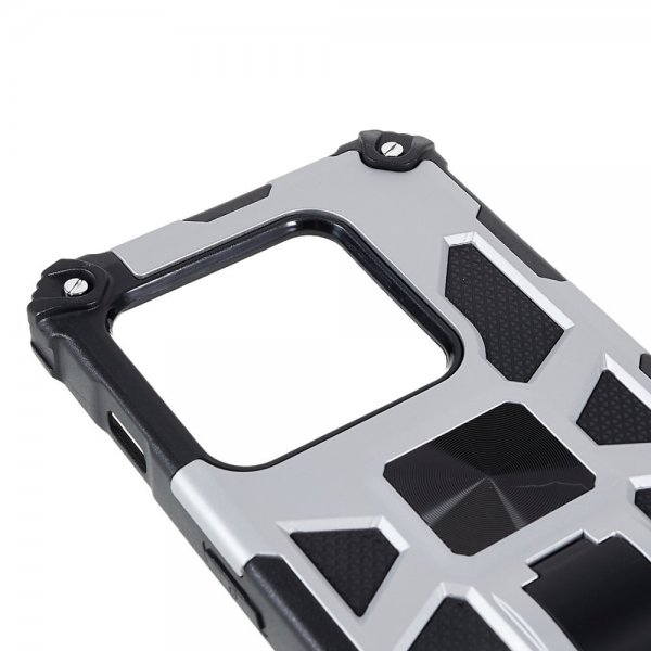 OnePlus 10 Pro Kuori, jossa metallilevy ja jalustatoiminto, hopea