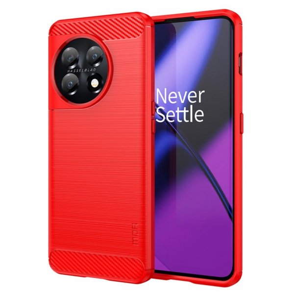 Mofi OnePlus 11 -suojakuori, harjattu hiilikuitukuvio, punainen