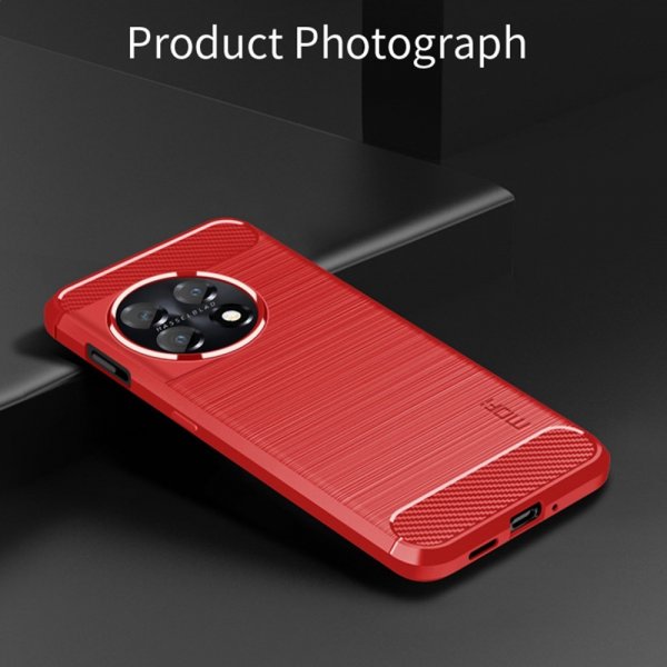 Mofi OnePlus 11 -suojakuori, harjattu hiilikuitukuvio, punainen