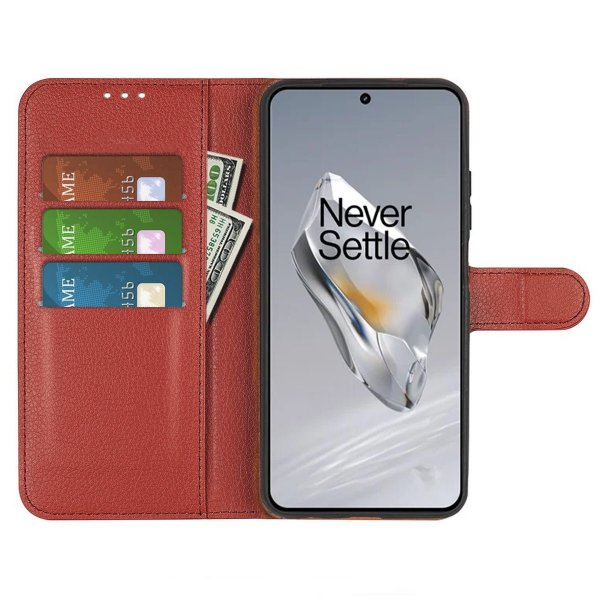 OnePlus 12-suojakuori jalustalla, ruskea