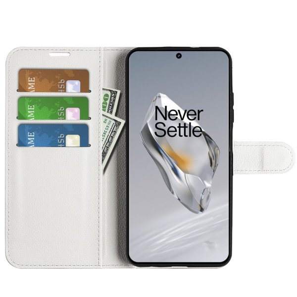 OnePlus 12 Kotelo Litchi Valkoinen