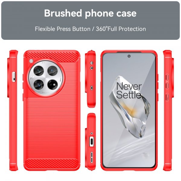 OnePlus 12 Kuoret Harjattu Hiilikuitukuvio Punainen