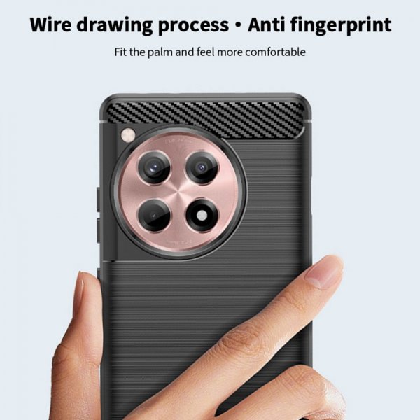Mofi OnePlus 12R Kuori Harjattu hiilikuitukuvio Punainen