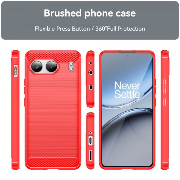 OnePlus Nord 4 -kuori harjattu hiilikuitukuvioitu, punainen