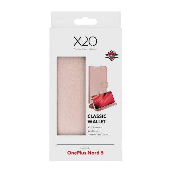 X2O OnePlus Nord 5 Classic Wallet -suojakotelo, ruusukulta