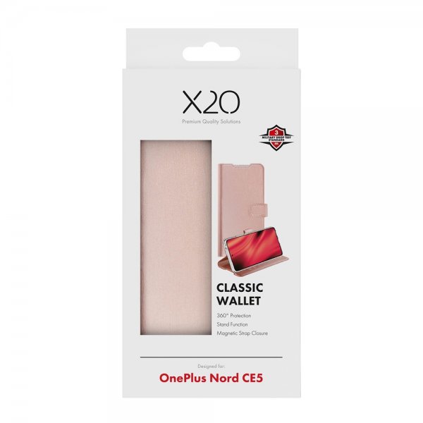 X2O OnePlus Nord CE5 Suojakotelo Classic Wallet Ruusukulta