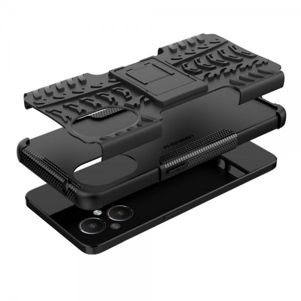 OnePlus Nord N20 5G -suojakuori, rengaskuviointi, jalustatoiminto, musta