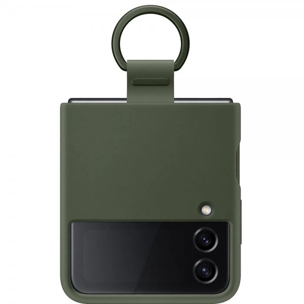 Samsung alkuperäinen Galaxy Z Flip 4 -silikonisuojakuori sormuspidikkeellä, khaki