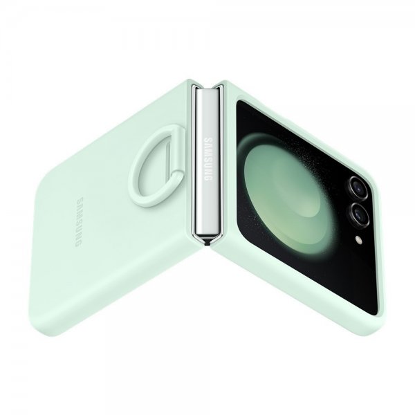Samsung Alkuperäinen Galaxy Z Flip 5 Suojakuori Silikonikotelo Sormuksella Mint