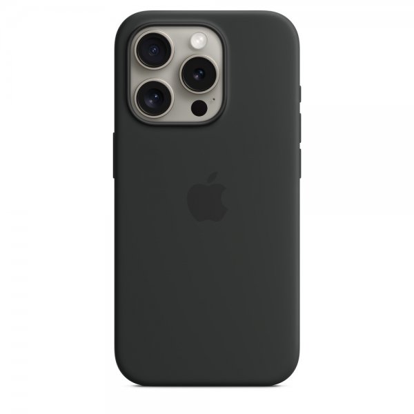 Apple Alkuperäinen iPhone 15 Pro Max Silikonikuori MagSafe Musta