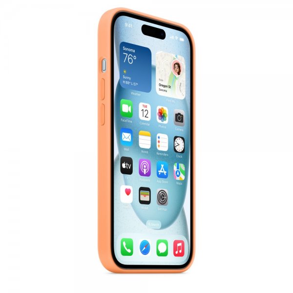 Apple alkuperäinen iPhone 15 Silikonikuori MagSafella, Apelsiinisorbetti