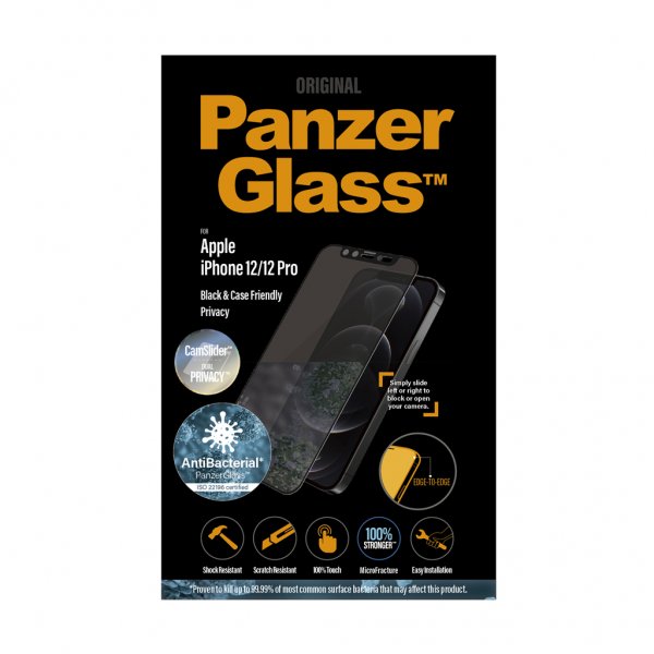 PanzerGlass iPhone 12/iPhone 12 Pro Näytönsuoja reunasta reunaan Camslider Privacy