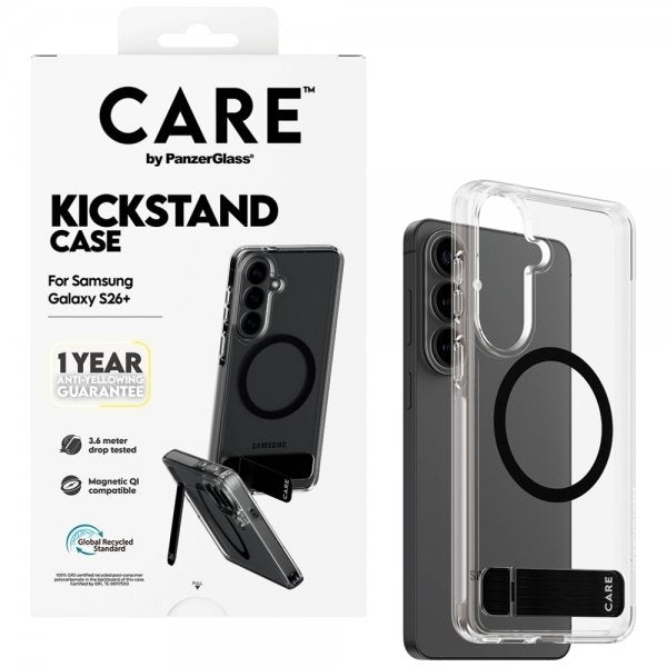 CARE by PanzerGlass Samsung Galaxy S26 Plus -suojakuori jalustalla MagSafe Läpinäkyvä