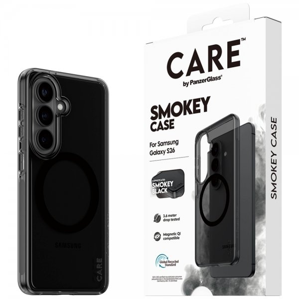 CARE by PanzerGlass Samsung Galaxy S26 -suojakuori, Smokey MagSafe, musta