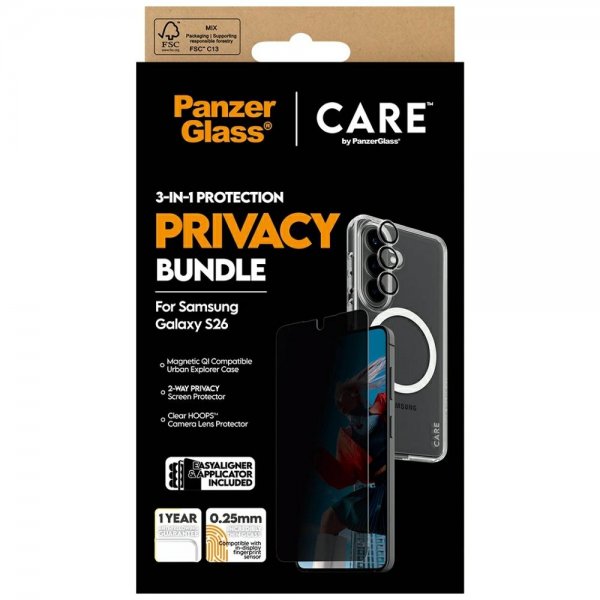 PanzerGlass Samsung Galaxy S26 3-in-1 -suojaussarja (Privacy Bundle)