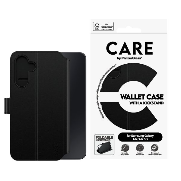 CARE by PanzerGlass Samsung Galaxy A17 suojakotelo lompakko Kickstand musta
