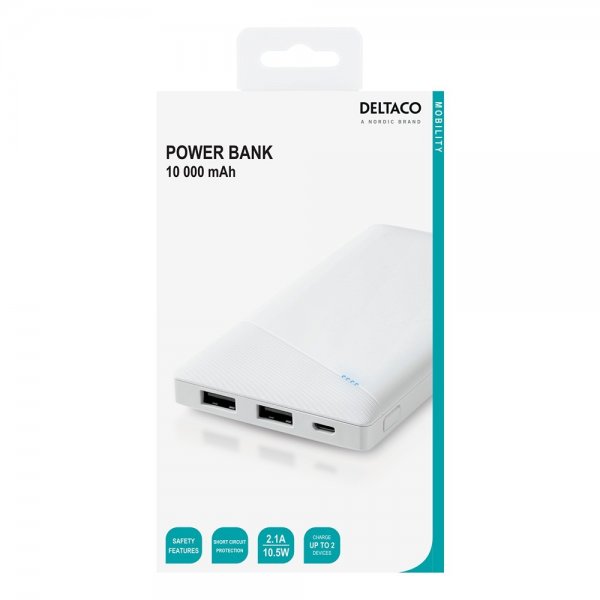 Deltaco Varavirtalähde 10 000 mAh 10W Valkoinen
