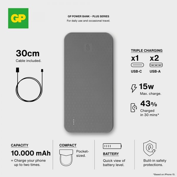GP Powerbank Plus 10 000 mAh Musta